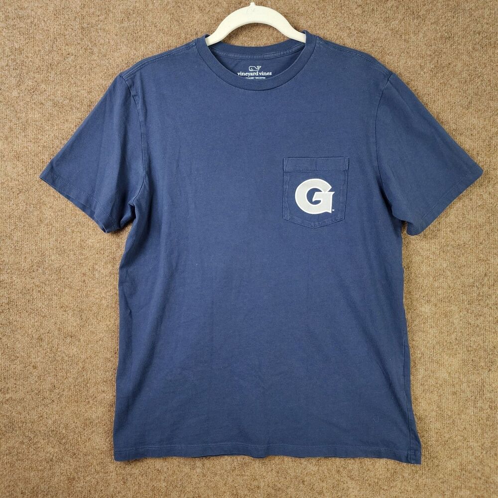 Vineyard Vines Men Graphic Back Piece Tee Blue-Gray Pocket Small Crew Neck Comfy